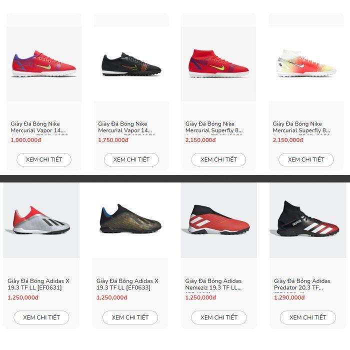 Bảng giá tham khảo khi so sánh giày đá bóng Nike và Adidas