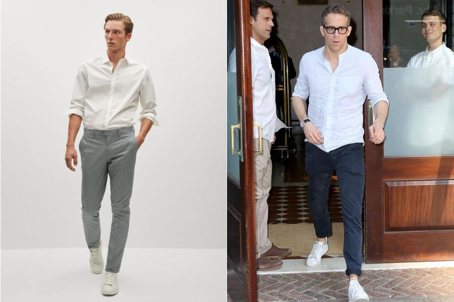 Cách phối đồ với giày Stan Smith nam và áo sơ mi lịch lãm