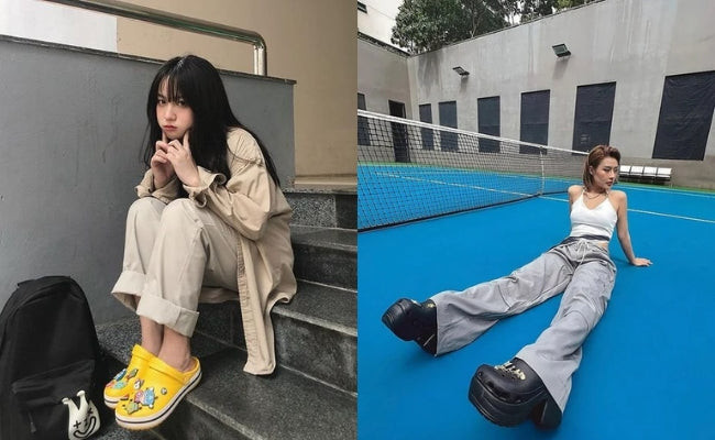 Bản phối phá cách giữa quần denim ống rộng và dép quai ngang năng động