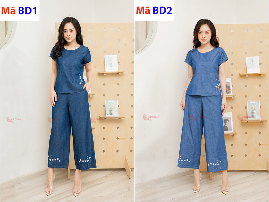 Bảng màu đa dạng của bộ bò giấy nữ, từ tông xanh denim truyền thống đến các sắc thái hiện đại