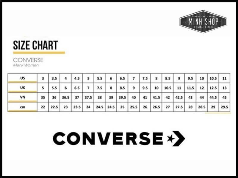 Bảng size giày Converse nữ