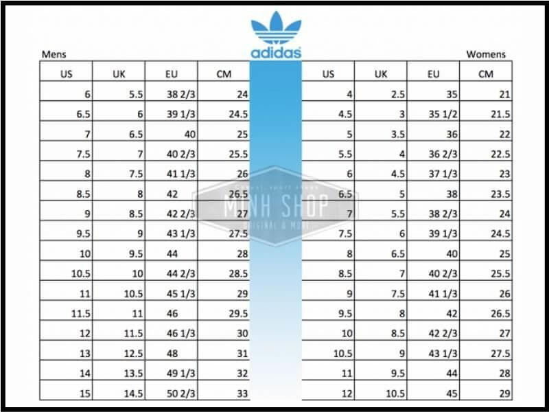 Bảng size giày nữ Adidas