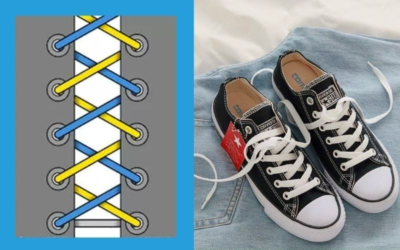 cách buộc dây giày sneaker 5 lỗ hình xương cá