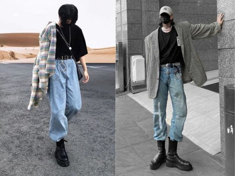 CÃ¡ch phá»‘i quáº§n jean baggy vá»›i giÃ y boot nam