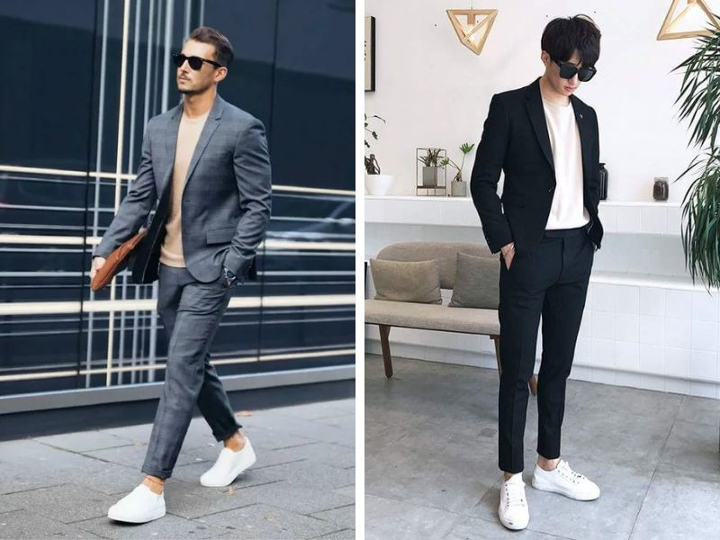 Cách phối đồ với giày thể thao nam cùng bộ suit hiện đại