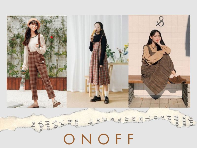 Cô gái mặc áo thun trắng, quần yếm denim và giày oxford đen