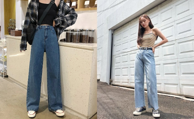 Cô gái trẻ năng động phối giày sneaker trắng với quần ống rộng màu be, tạo nên phong cách dạo phố cá tính