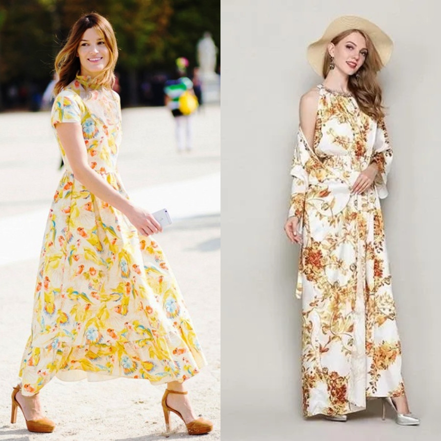 Đầm maxi với giày cao gót thanh lịch