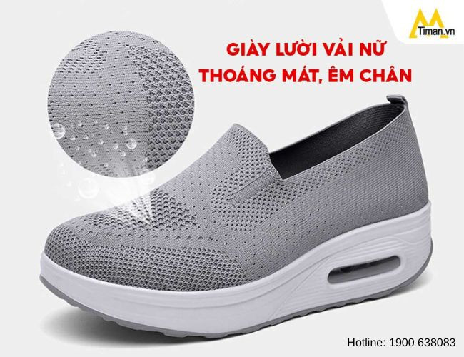 Đôi giày lười nữ cao cấp chất liệu vải dệt kim thoáng khí, êm chân