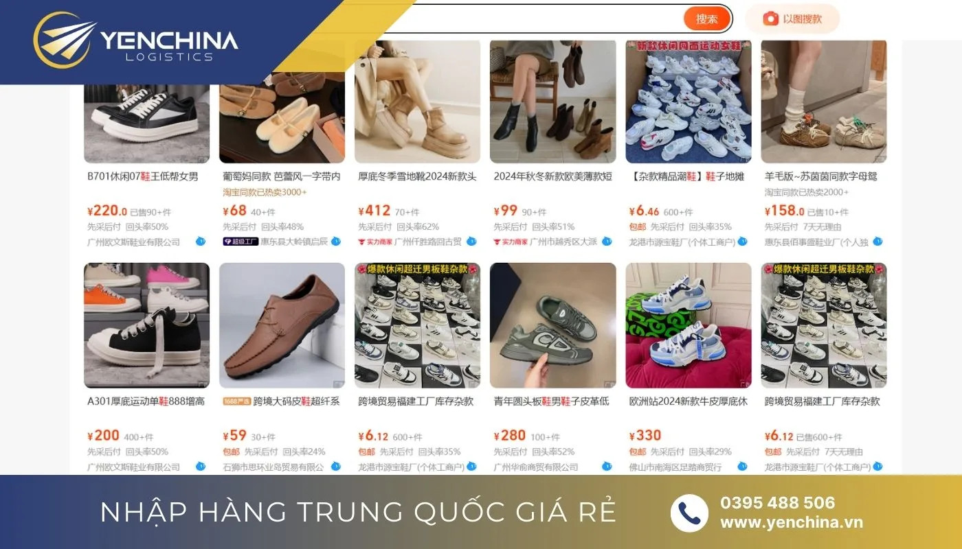 Giao diện mua sắm trực tuyến các loại giày dép Quảng Châu cao cấp trên sàn thương mại điện tử