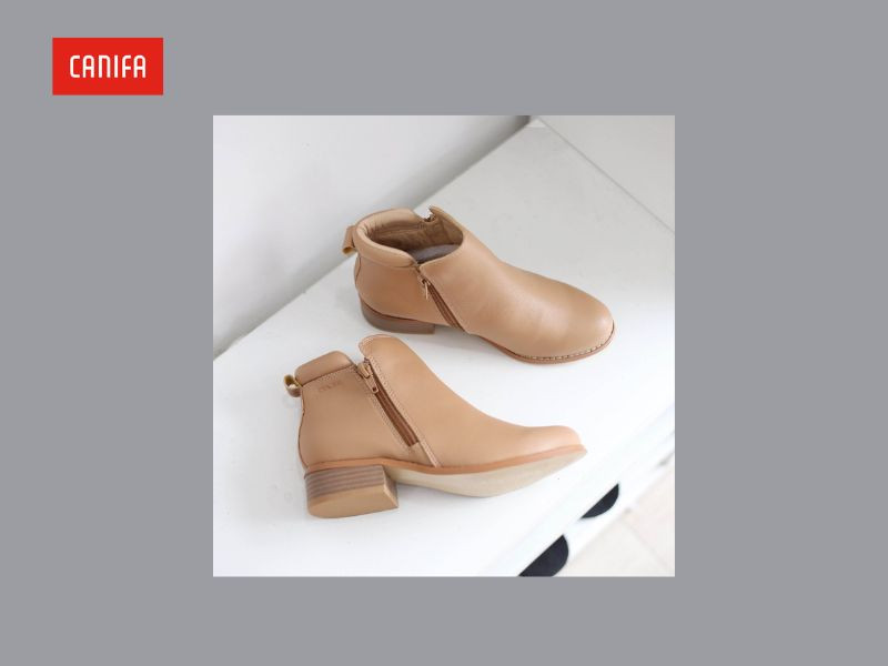 Giày boot nữ cổ thấp chất liệu da