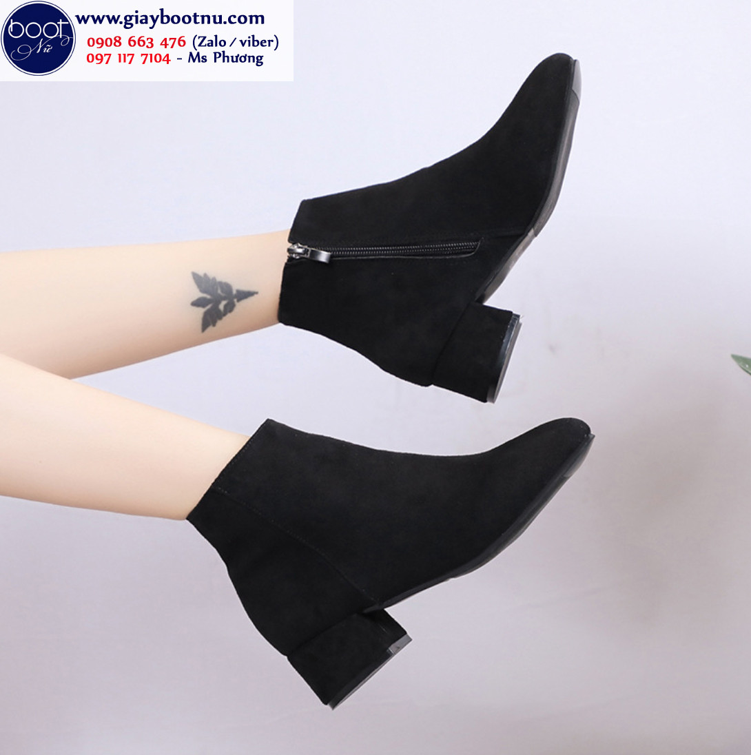 Giày boot nữ cổ thấp đế bệt chất liệu da lộn mềm mại