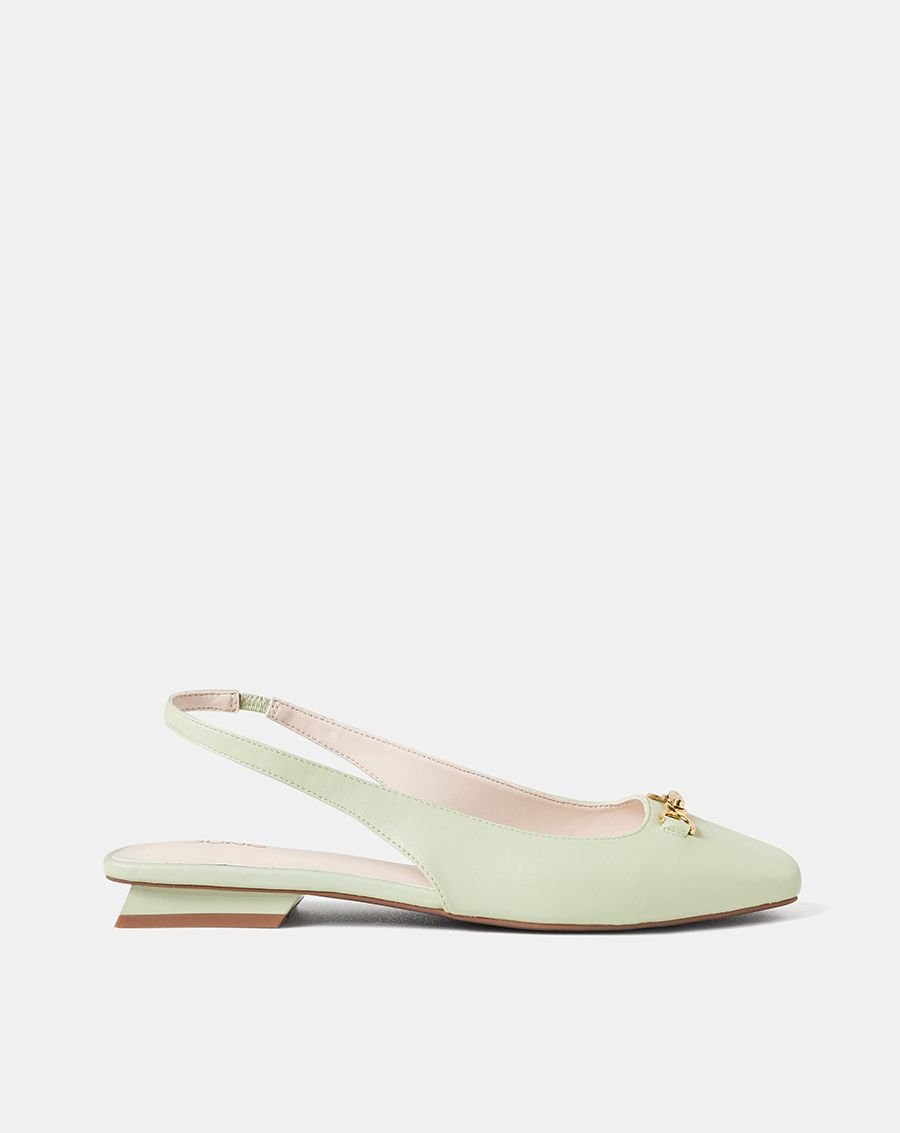Giày búp bê slingback khóa trang trí màu xanh lá
