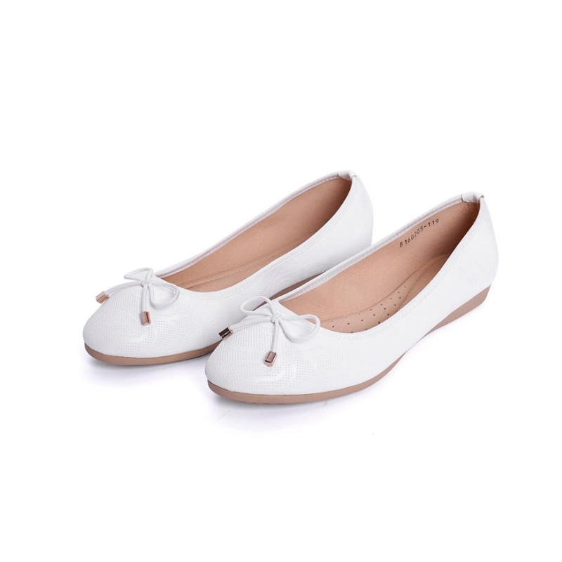 Giày búp bê trắng Anly By Quickfree, chất liệu PU cao cấp và nơ độc đáo