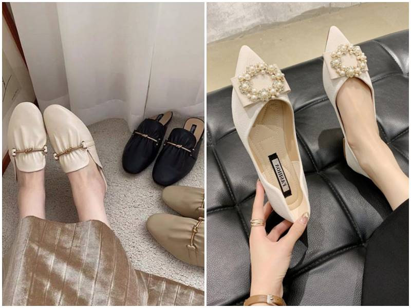 Giày lười màu đen với thiết kế cổ điển, phù hợp với áo dài