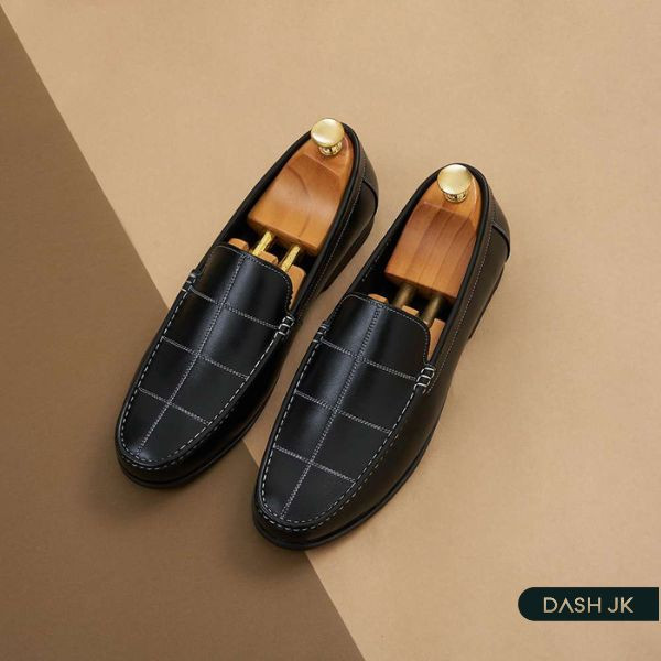 Giày lười nam Moccasin Tâm Anh họa tiết ô vuông thời thượng