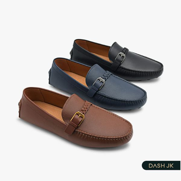 Giày lười nam Pedro Saffiano Leather Driving với thiết kế đai da và màu sắc nam tính