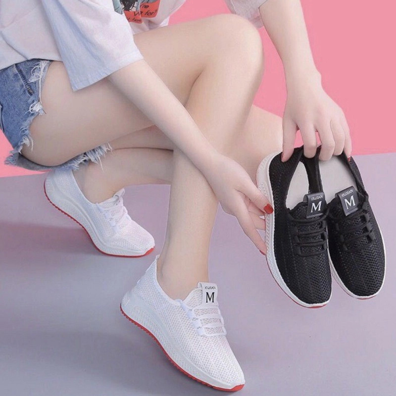 Giày lười thể thao nữ vải lưới chữ M