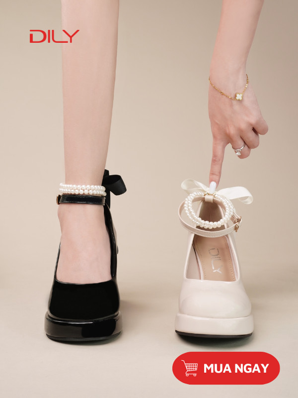 Giày Mary Jane quai ngọc trai buộc nơ dễ thương