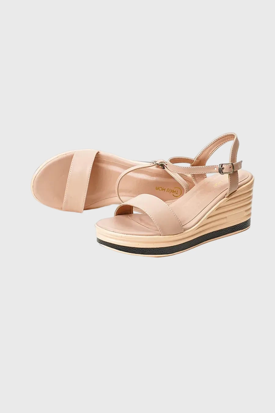 Giày sandal đế xuồng cao cấp da Microfiber màu nâu trầm ấm