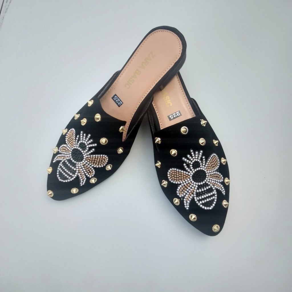 Giày sục da nữ đẹp thêu ong