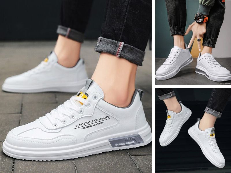 Giày thể thao nam cổ thấp Low-top màu trắng, phối đồ trẻ trung