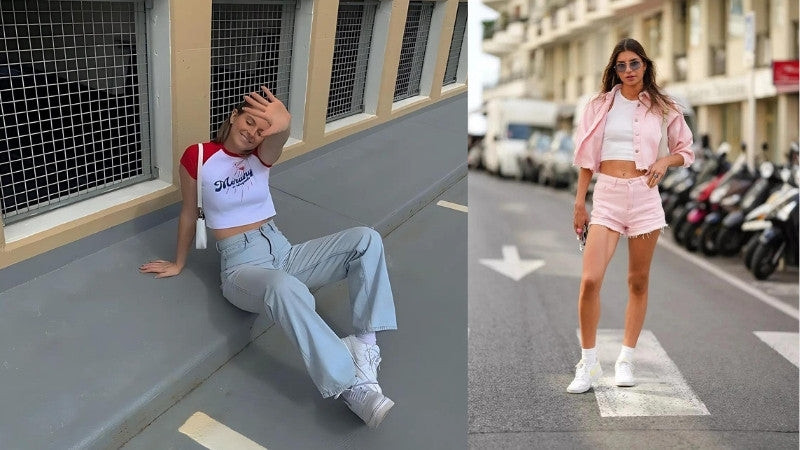 Giày thể thao trắng nữ phối đồ với áo croptop