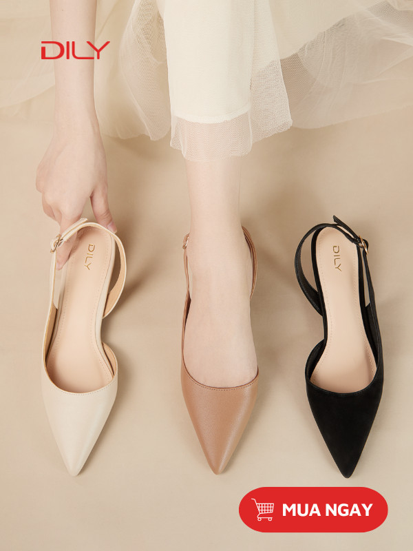 Mẫu giày slingback mũi nhọn màu nude tinh tế