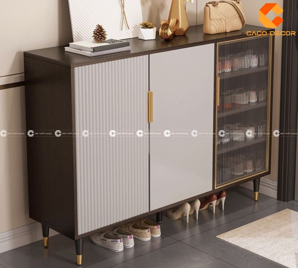 Mẫu tủ giày dép hiện đại thông minh kết hợp cánh kính sang trọng