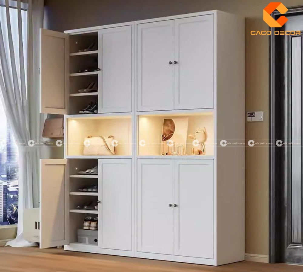 mẫu tủ giày thông minh đẹp kết hợp tủ lưu trữ đa năng