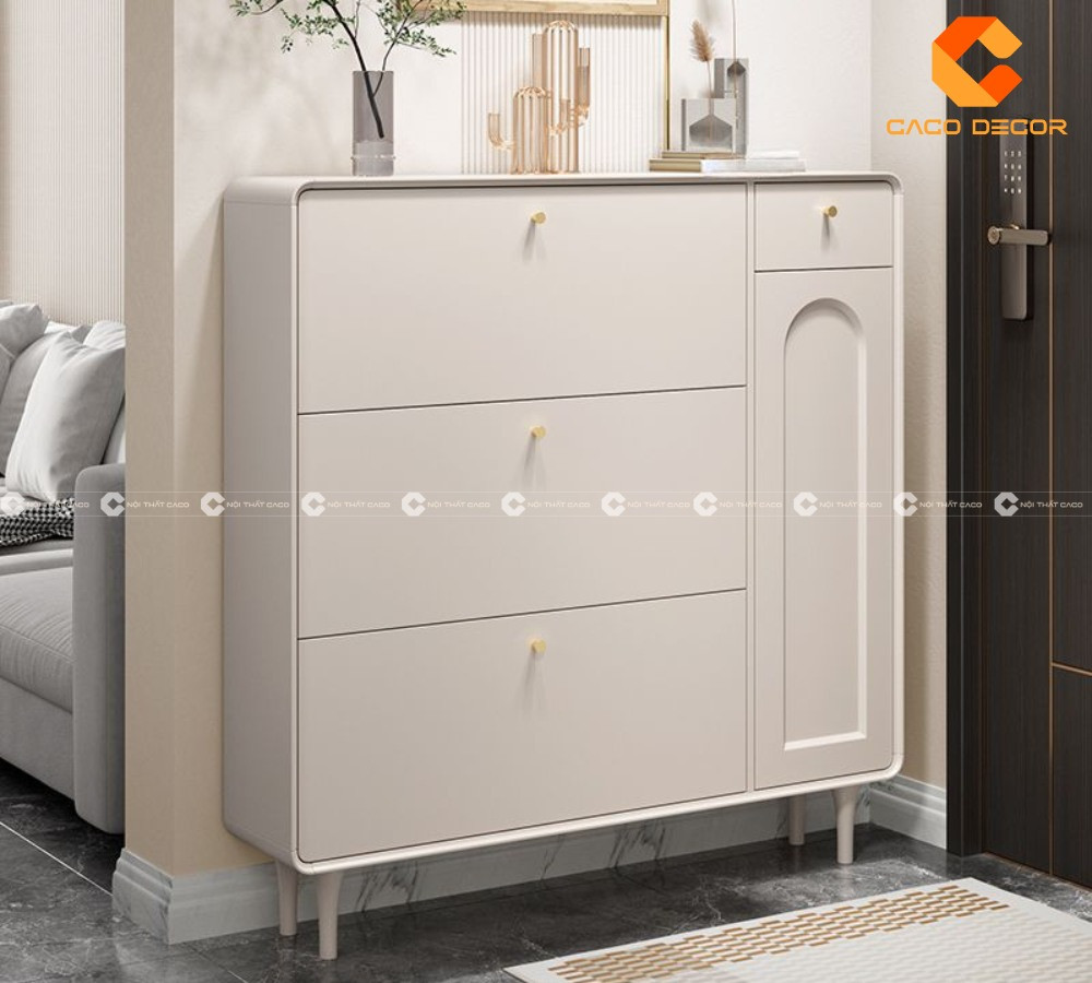 mẫu tủ giày thông minh đẹp màu trắng làm từ gỗ công nghiệp