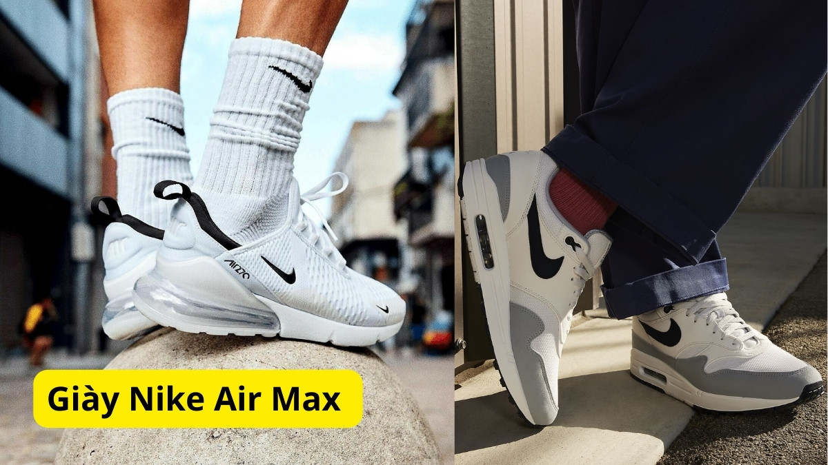 Một đôi giày Nike Air Max màu sắc nổi bật đặt trên nền bê tông