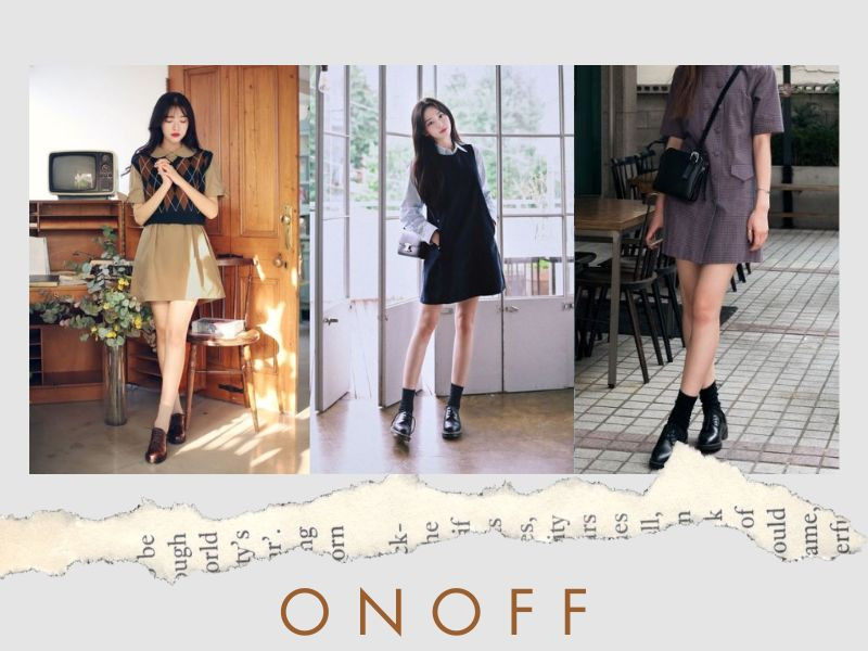 Nữ tính và dịu dàng với váy liền màu xanh navy và đôi giày oxford nữ cổ điển, phù hợp dạo phố.