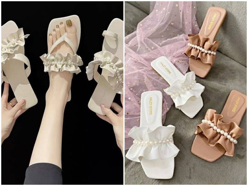 Phối áo dài trắng cùng dép sandal đế bệt đơn giản, thoải mái khi áo dài mang giày gì cho học sinh
