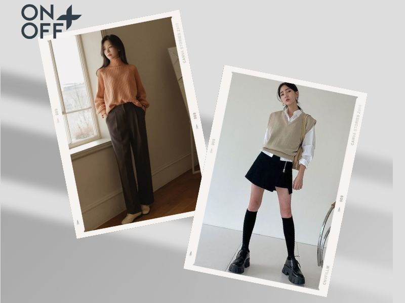 Phối đồ mùa đông với áo len ấm áp và giày oxford nữ vintage, thêm khăn quàng cổ và mũ nồi.