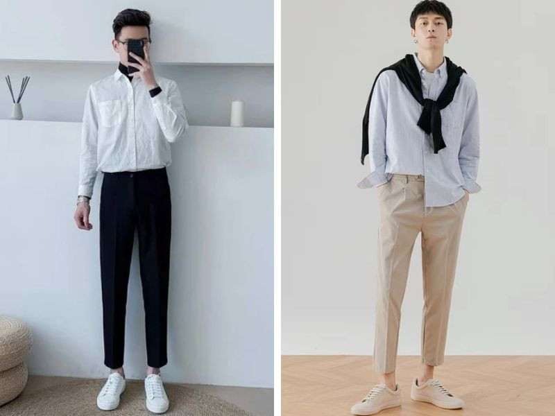 Phối đồ thanh lịch với giày thể thao nam, quần tây và áo sơ mi