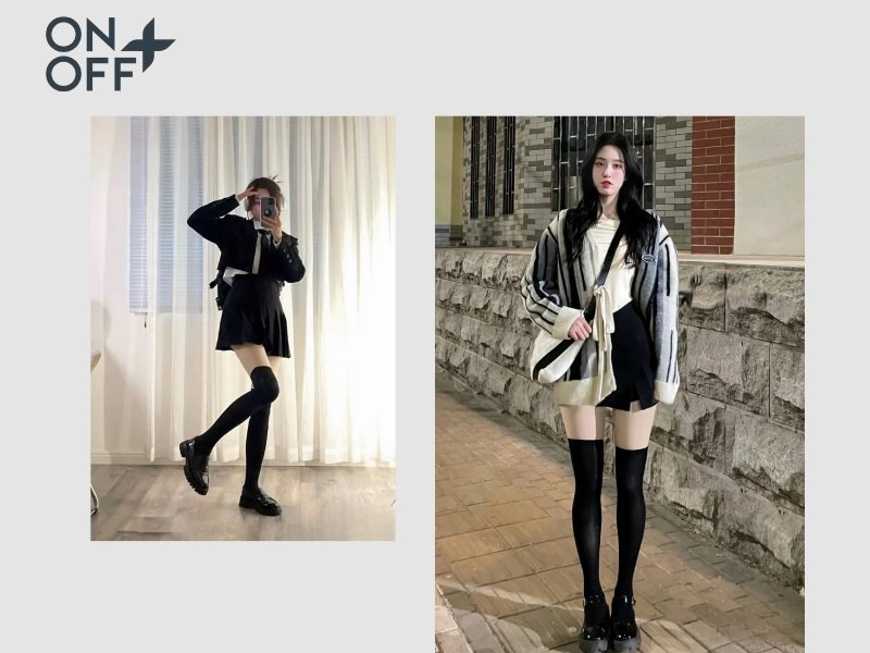 Phối giày với tất ống và tất đùi tôn lên cá tính độc đáo