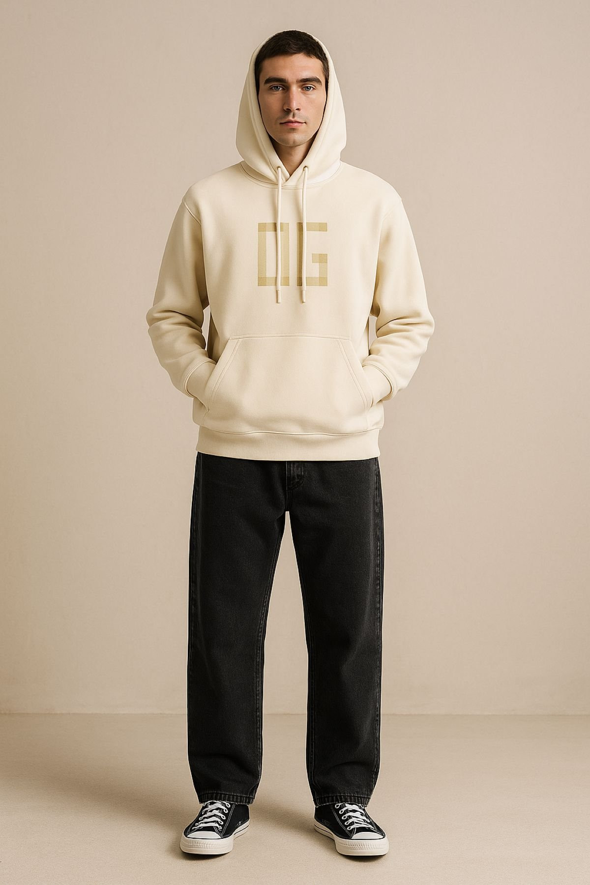 Phối quần jeans ống suông với áo hoodie