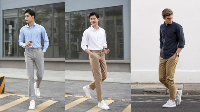 Phối sneaker và quần âu cùng tất ẩn thời trang