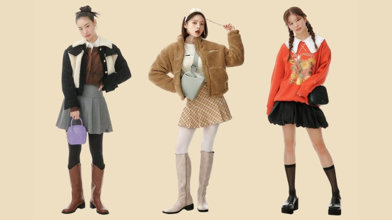 Phong cách cá tính khi mix chân váy xếp ly ngắn cùng giày boots cổ thấp màu đen, tạo phong cách cá tính và sành điệu.