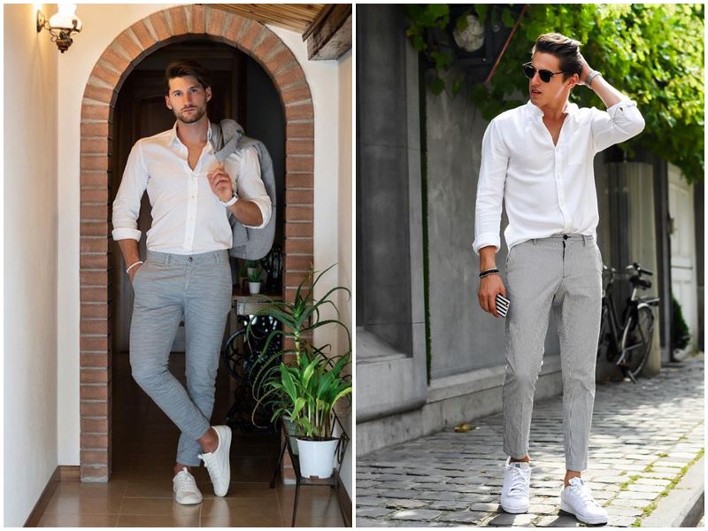 Giày sneakers thoải mái cho áo sơ mi đen quần tây đen