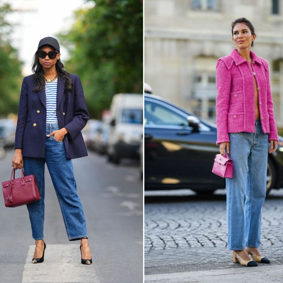 Quần baggy jean nữ phối giày cao gót