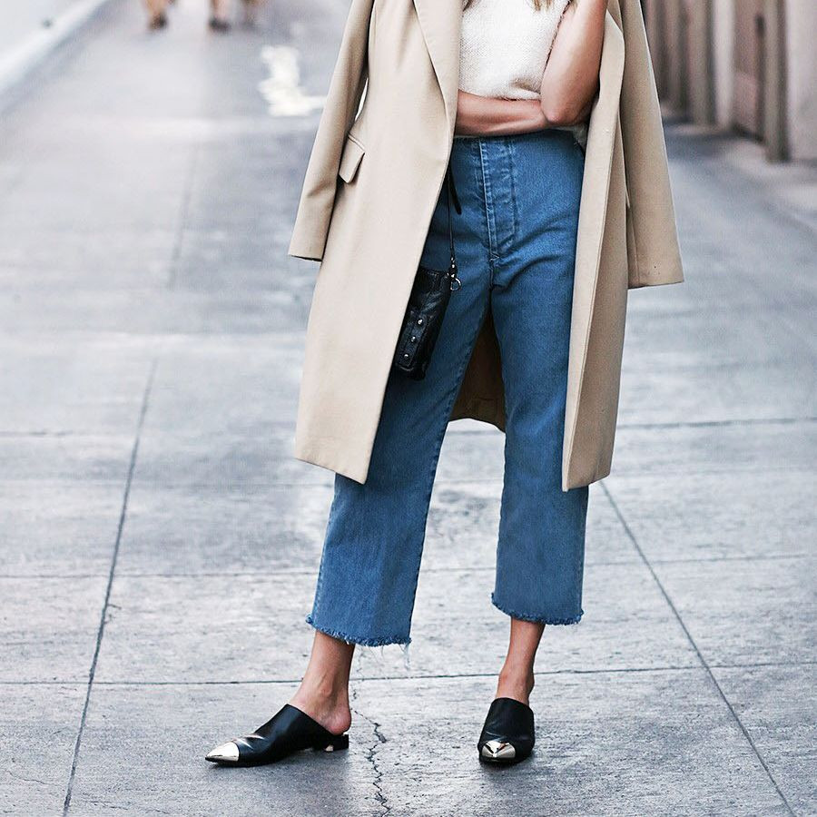 Quần baggy jean nữ phối giày mule