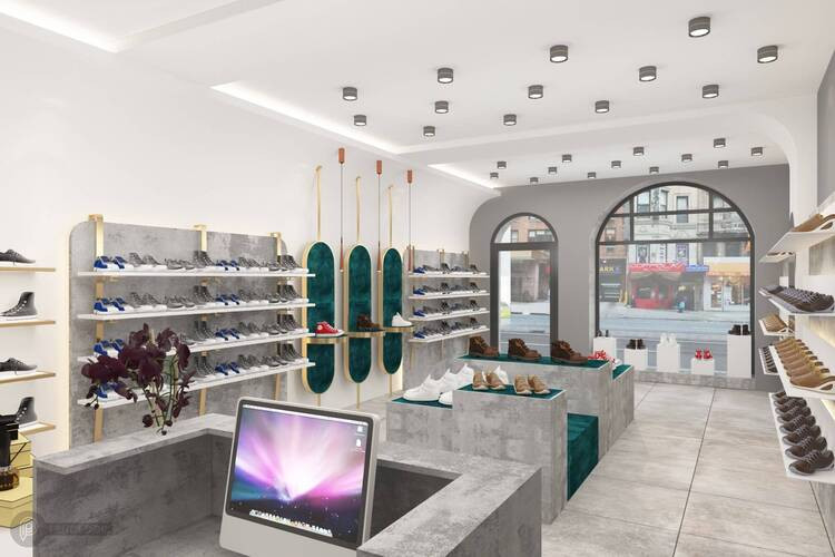 Sử dụng màu sắc hài hòa và ánh sáng hiệu quả trong thiết kế shop giày dép