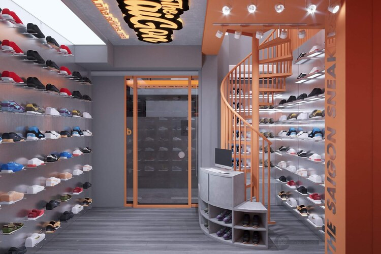 Thi công shop giày dép hiện đại