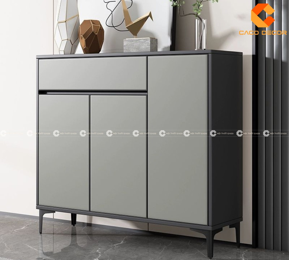 Thiết kế tủ giày dép hiện đại ba cánh màu xám phù hợp nhiều không gian