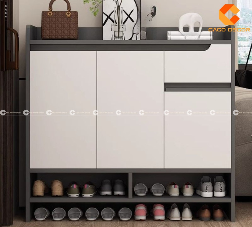 tủ giày thông minh đẹp ba cánh màu xám trắng thanh lịch