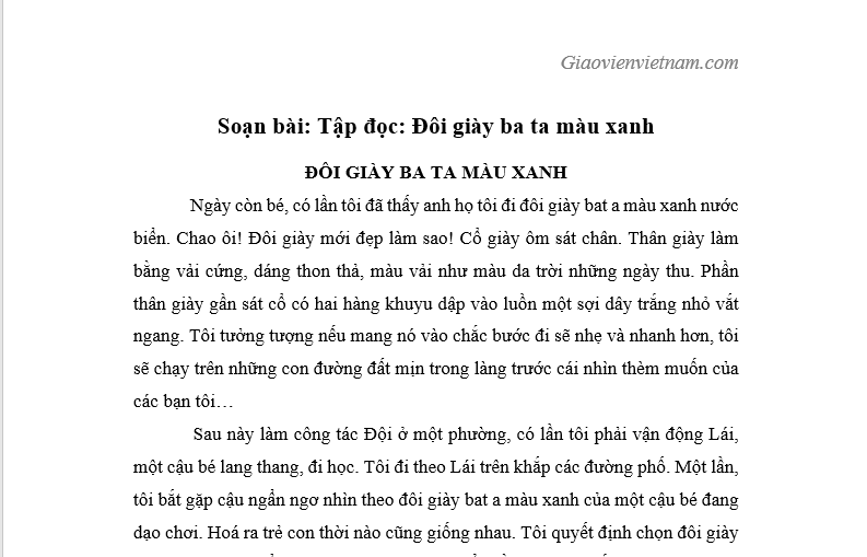 Giáo Án “Đôi Giày Ba Ta Màu Xanh”: Hướng Dẫn Chi Tiết Lớp 4 Giáo Án "Đôi Giày Ba Ta Màu Xanh": Hướng Dẫn Chi Tiết Lớp 4