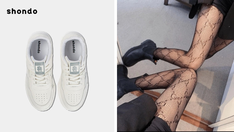Quần tất họa tiết kết hợp sneaker đơn giản tạo điểm nhấn cho cô nàng sành điệu