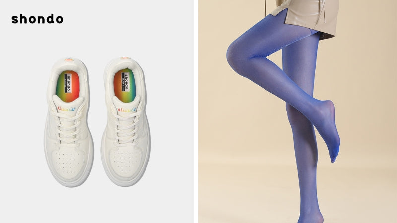 Sự kết hợp quần tất màu nổi bật và sneaker trắng thu hút mọi ánh nhìn